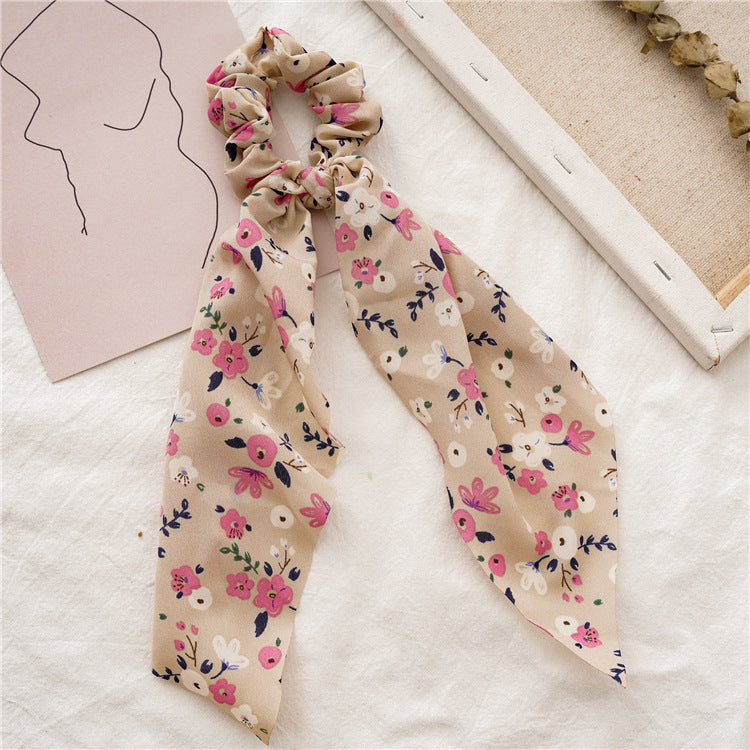 Wholesale Floral Small Fresh Hair Band Ribbon Ponytail Large Intestine Ring
